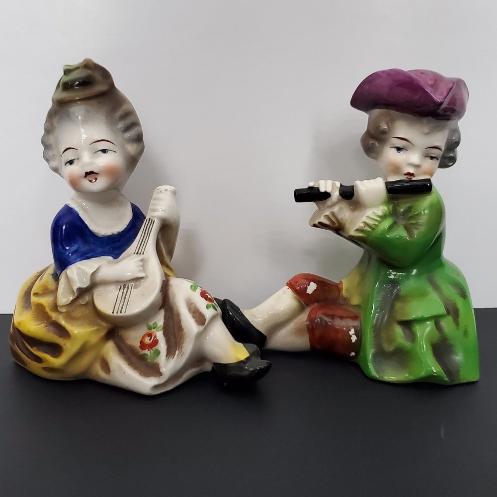 RARE * Vintage Authentic Hummel Bookends Colonial Boy & Girl Musician Figurines